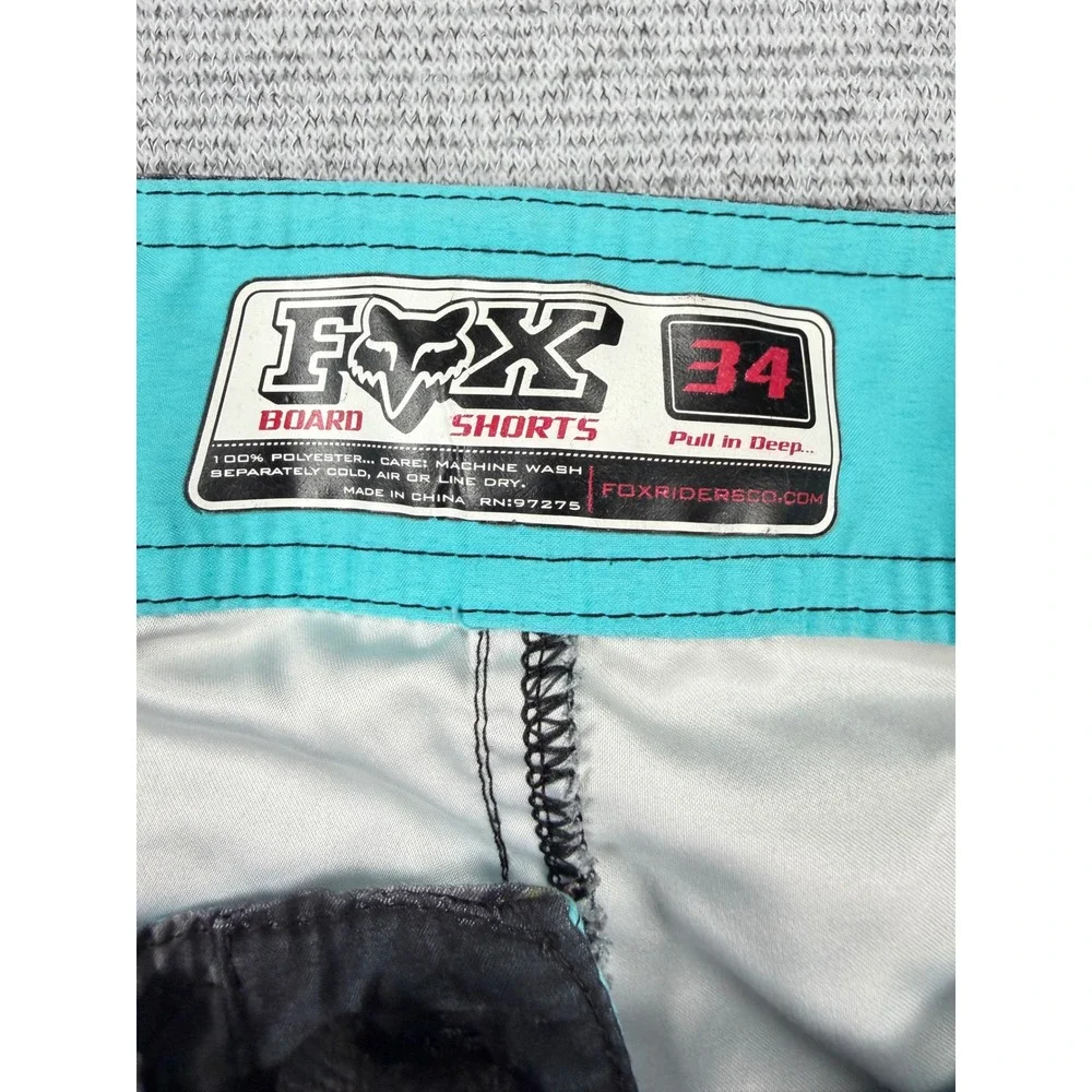 Fox Racing Mens Plaid Board Shorts Size 34 Gray Neon Green Cargo Pocket Swimwear
